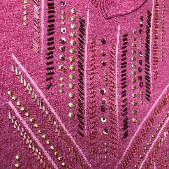 Fossil Vintage Embellished Detailed V Neck T Shirt‎ Women's Size Small - Picture 4 of 8